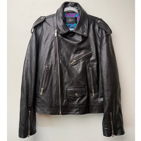 Versace Other - Versace Black Leather Moto Biker Jacket Men L